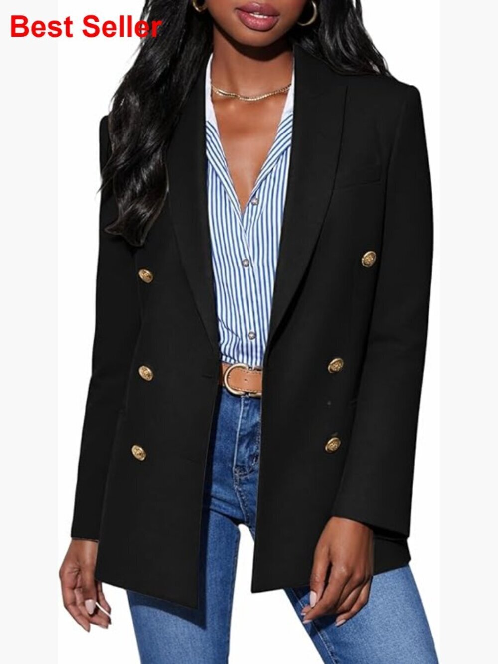 Double Breasted Blazer Open Front Full Lined Loose Work Office Jacket